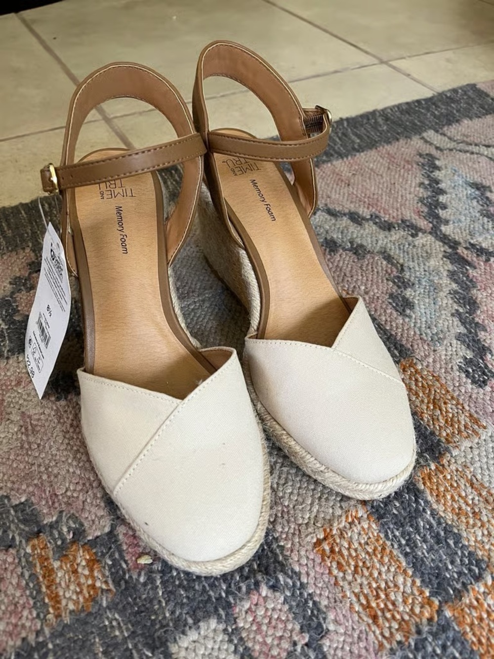 Time and Tru Cream and Tan Espadrille Wedge Sandals